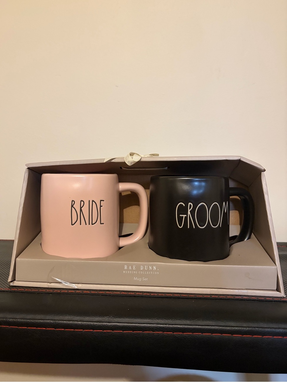 Rae Dunn Bride and Groom Mug Gift Set - Pink and Black